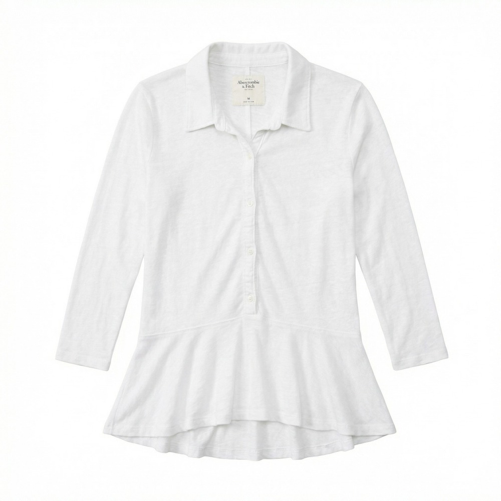 Abercrombie & Fitch White Slub Knit Peplum Button Down Top Womens M‎ Soft Girl